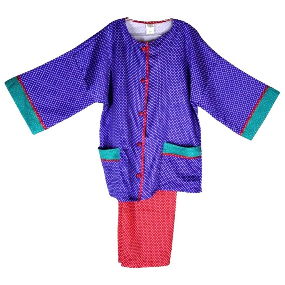 Vintage 80s Donna Richard for Gilligan O'Malley Silky Geometric Print Pajama Set